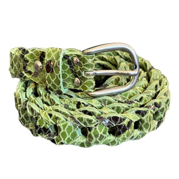 MARIOS Italian Snakeskin Leather Chainlink Design Belt Green Black SZ 4X